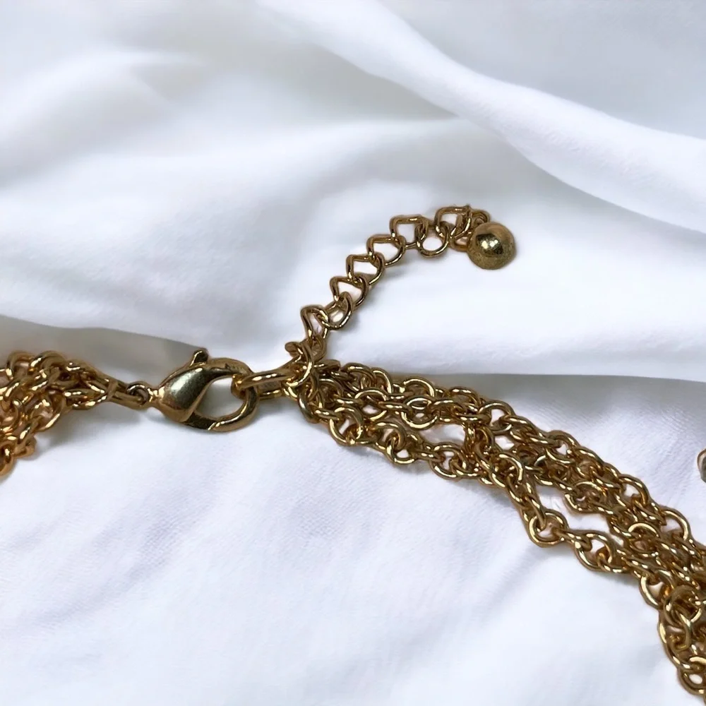 Y2K Acrylic Pink & Clear Chunky Chain Link Multi-Strand Necklace with Gold Tone